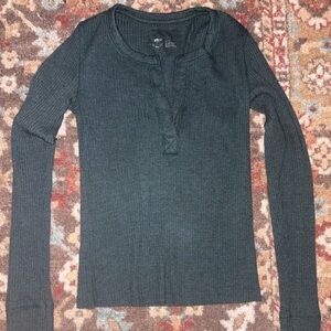 Aerie Dark Teal Ribbed Long Sleeve Top